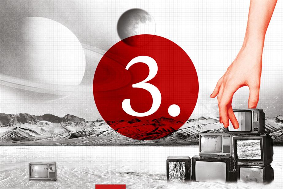 collage of images including pile of TVs and hand reaching down overlaid with number 3 in a red circle